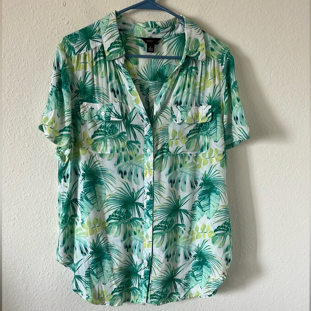 Blue-Green Hawaiian Shirt, Size L